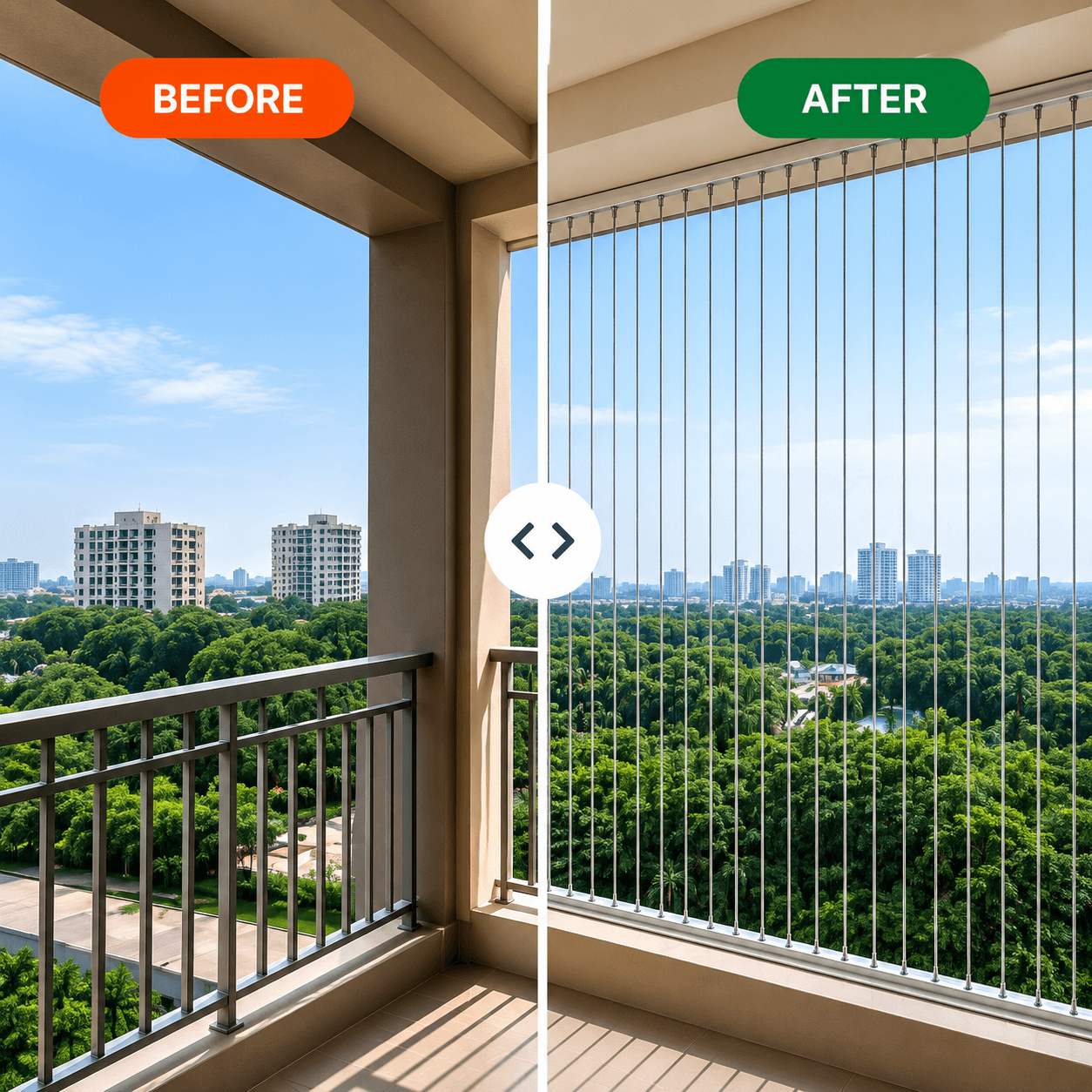Before and after invisible grill installation transformation